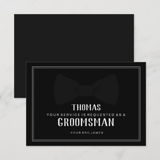 Groomsman-kort för kostym uppåt - svart på svart s inbjudningar (Fram/baksida)