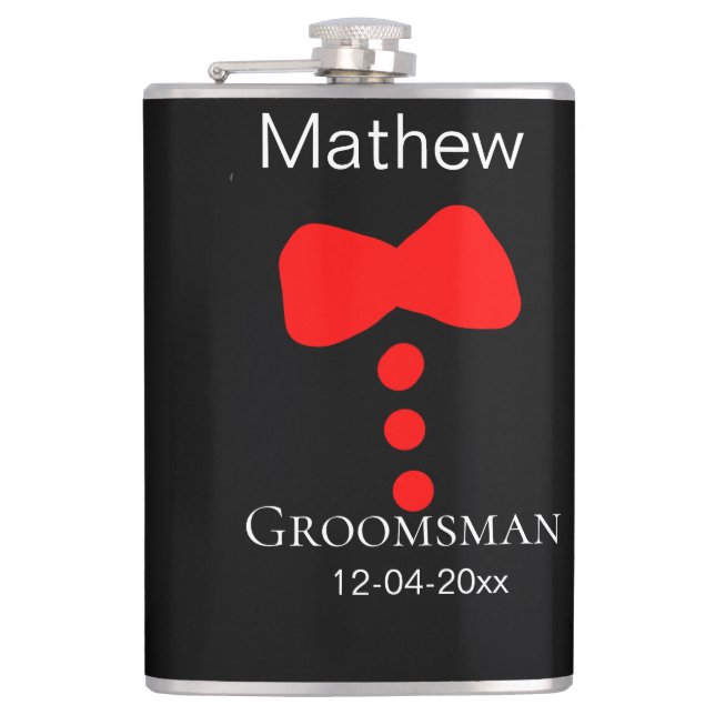 Groomsman lägger till namn-årets svarta skjortor t fickplunta (Framsidan)