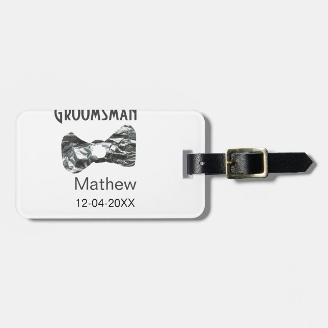 Groomsman lägger till namn datum år grått-kolvstex bagagebricka (Horisontell Framsida)
