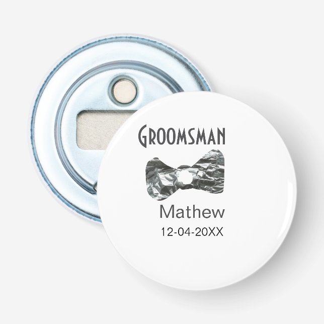 Groomsman lägger till namn datum år grått-kolvstex flasköppnare (Framsidan)