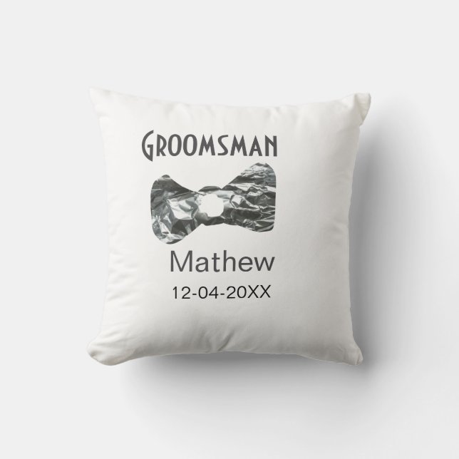 Groomsman lägger till namn datum år grått-kolvstex kudde (Framsida)