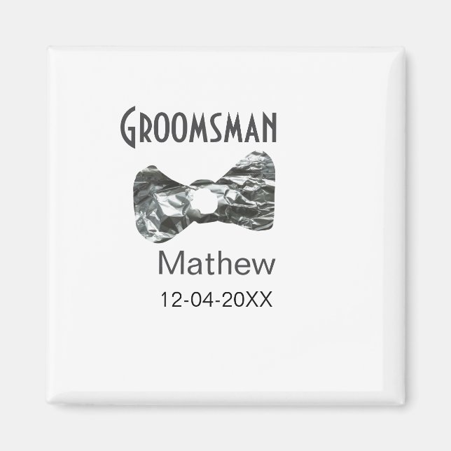 Groomsman lägger till namn datum år grått-kolvstex magnet (Framsidan)