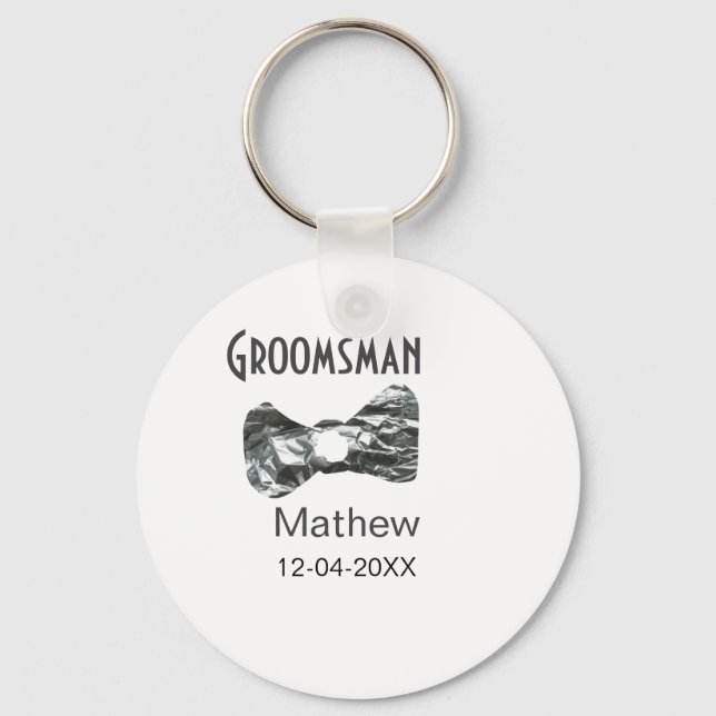 Groomsman lägger till namn datum år grått-kolvstex nyckelring (Framsida)