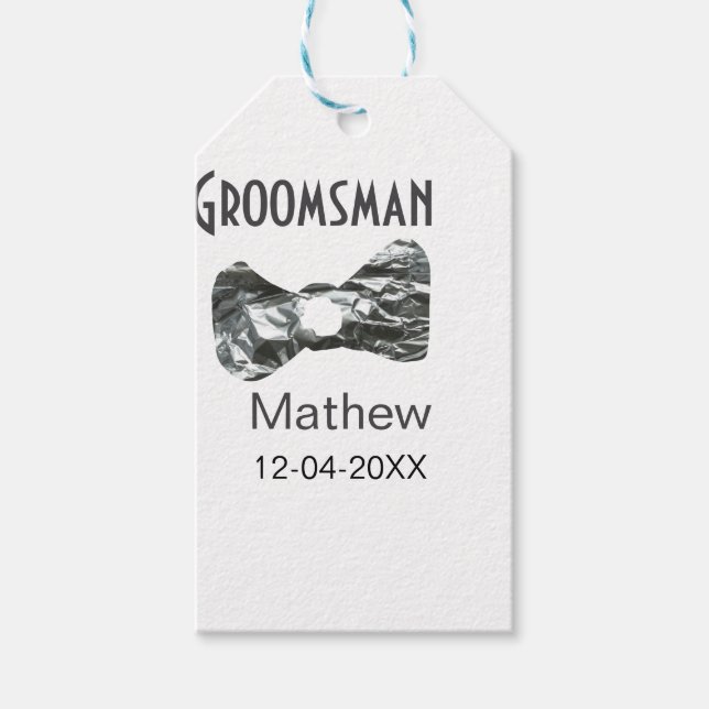 Groomsman lägger till namn datum år grått-kolvstex presentetikett (Framsidan)
