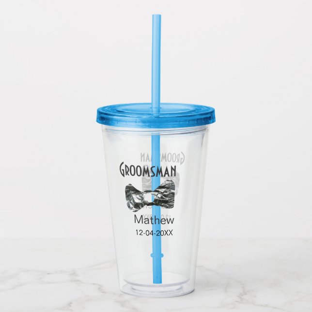 Groomsman lägger till namn datum år grått-kolvstex take away mugg (Framsida)