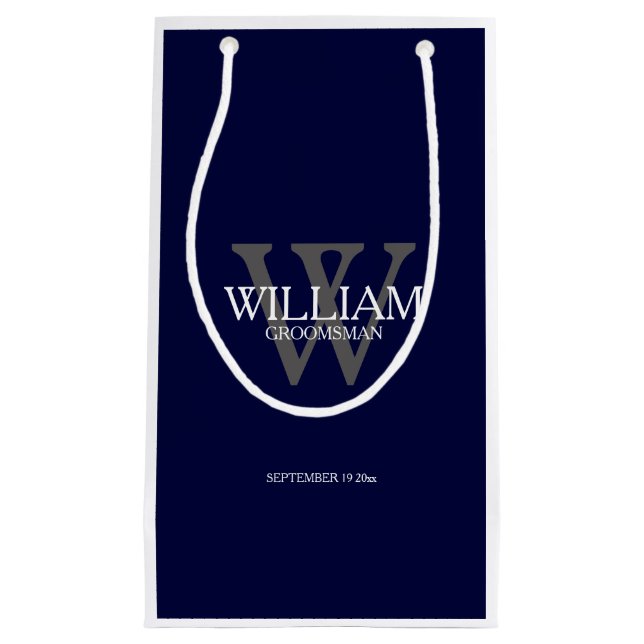 Groomsman Modern Monogram Namn Elegant Navy Blue (Framsidan)