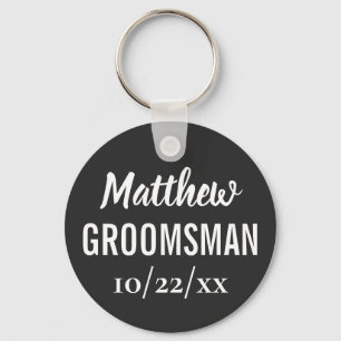 Groomsman Modern Typography Black Bröllop Nyckelring