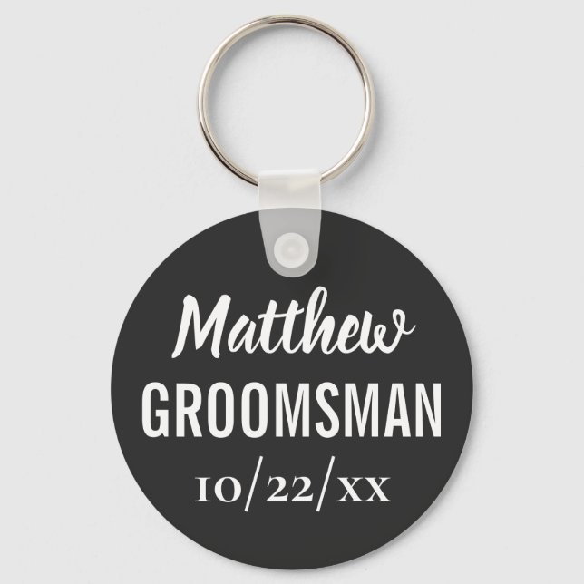 Groomsman Modern Typography Black Bröllop Nyckelring (Framsida)