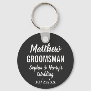 Groomsman Modern Typography Black Bröllop Nyckelring