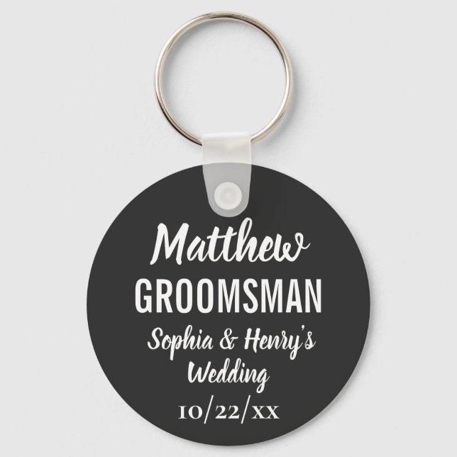 Groomsman Modern Typography Black Bröllop Nyckelring (Framsida)