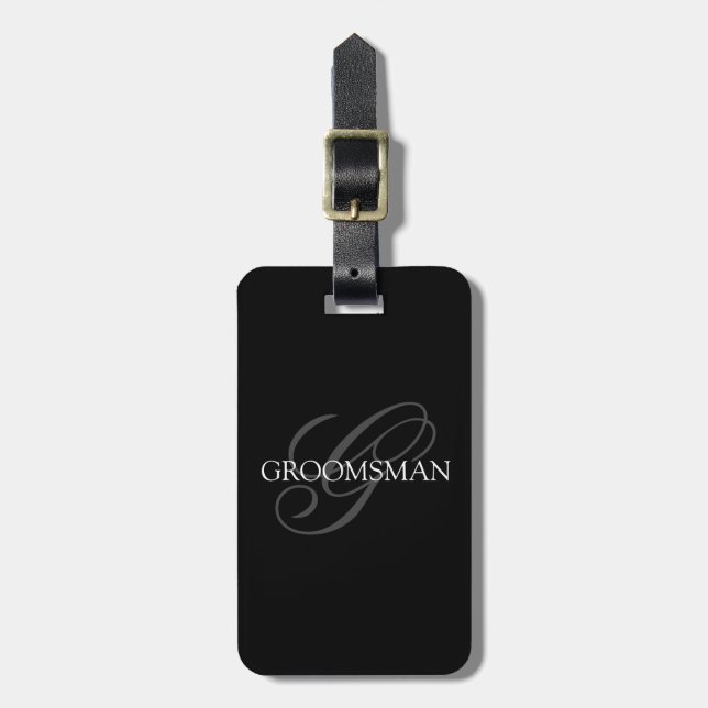 Groomsman Monogram Black Grått Bagagebricka (Vertikal Framsida)