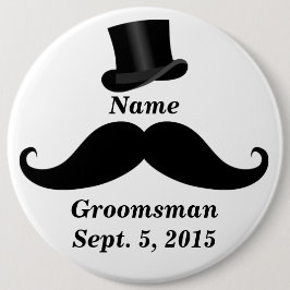 Groomsman Mustache och Top hat Pin-Back Button Knapp
