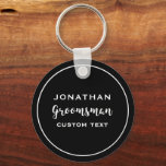 Groomsman Personligt bröllp föredrar Modern Monogr Nyckelring<br><div class="desc">Din gruppledare kommer att tacka dig i personligt bröllp för att du har presenterat eller gjort en tjänst med ett modernt typsnitt. Lägg till hans namn eller monogram och en annan textrad (datum, plats i bröllop osv.) Byt färg i bakgrunden så att den stämmer överens med bröllop färger - klicka...</div>