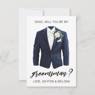 Groomsman Proposal Greeting Card, Navy Blue Suit Inbjudningar