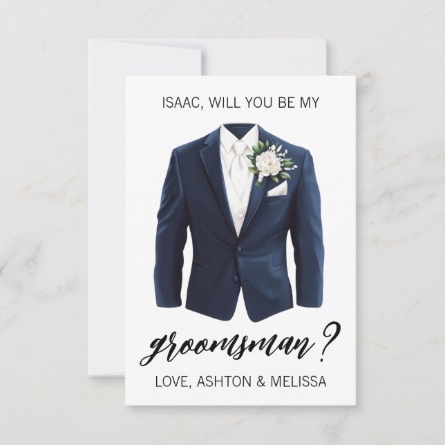 Groomsman Proposal Greeting Card, Navy Blue Suit Inbjudningar (Framsida)