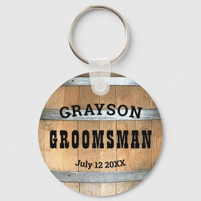 Groomsman Rustic Whiskey Barrel Keychain Nyckelring (Framsida)