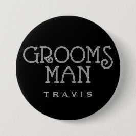 Groomsman Silver Faux Glitter Namn bricka Button Knapp