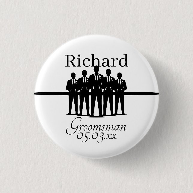 Groomsman Squad Silhouette Wedding Party Name Date Knapp (Framsida)