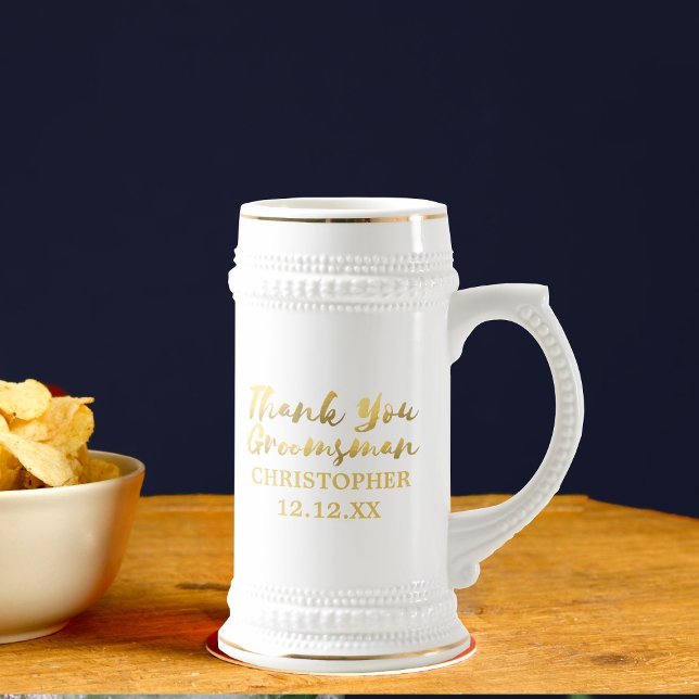 Groomsman Tack Wedding Favor Beer Stein Sejdel (Add your Groomsman's name and your wedding date for a lovely memento of a very special day)
