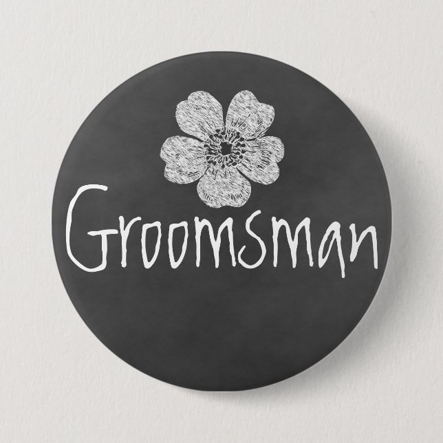 Groomsman Vild Vit ros Chalkboard Knapp (Framsida)