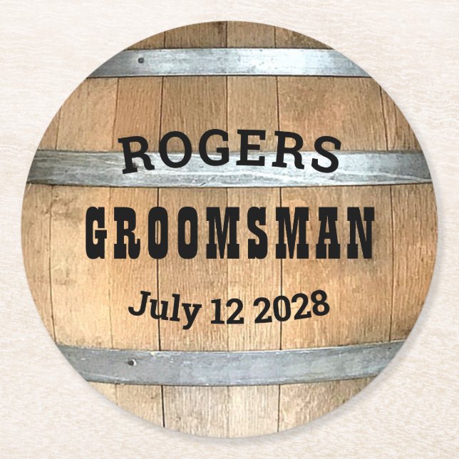 Groomsman Whiskey Barrel Underlägg Papper Rund (Framsidan)
