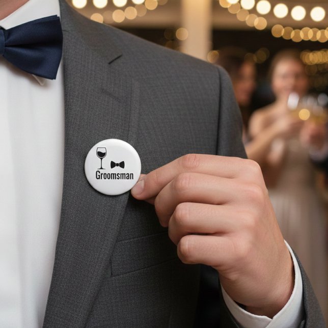 Groomsman Wine Glass and Bow Tie Button Pin  Knapp (Skapare uppladdad)