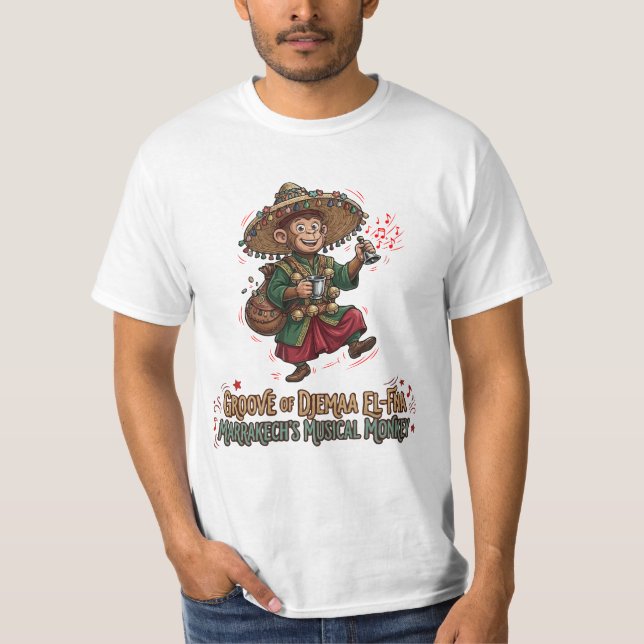 Groove av Djemaa El-Fna Marrakech Musikalisk apa T Shirt (Framsida)
