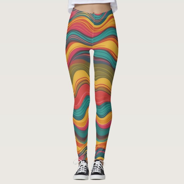 Groove Vågar 70s Psychedelic Line Mönster Leggings (Framsida)