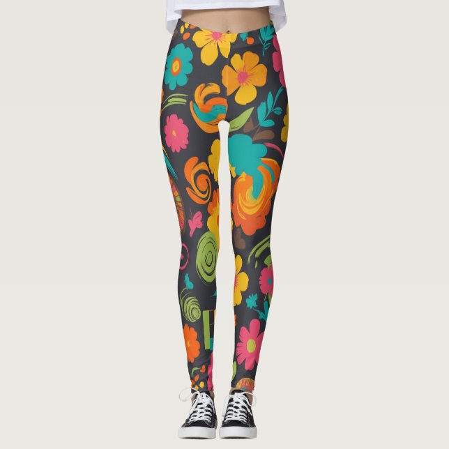 Groove Vågar 70s Psychedelic Line Mönster Leggings (Framsida)