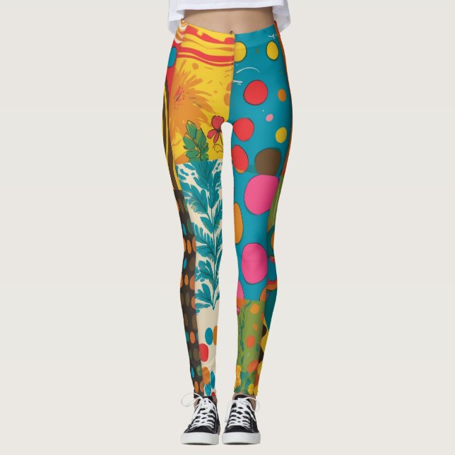 Groove Vågar 70s Psychedelic Line Mönster Leggings (Framsida)