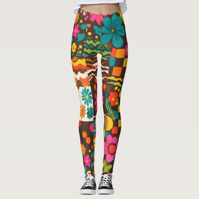 Groove Vågar 70s Psychedelic Line Mönster Leggings (Framsida)