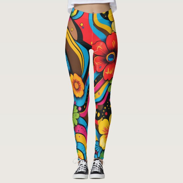 Groove Vågar 70s Psychedelic Line Mönster Leggings (Framsida)