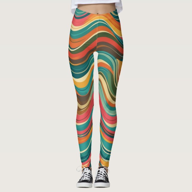 Groove Vågar 70s Psychedelic Line Mönster Leggings (Framsida)