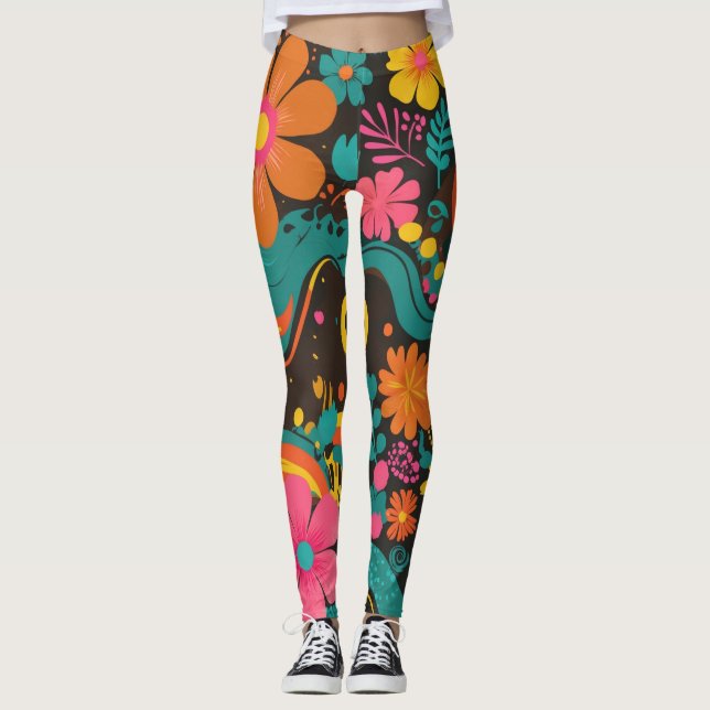 Groove Vågar 70s Psychedelic Line Mönster Leggings (Framsida)