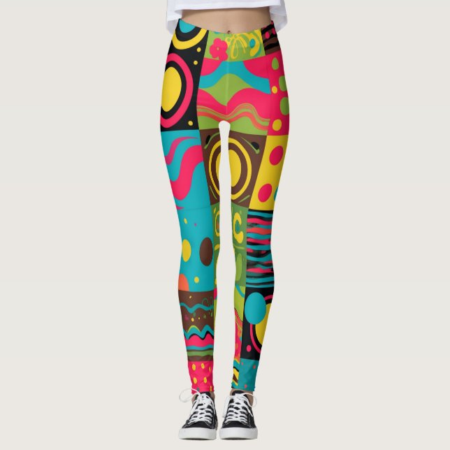 Groove Vågar 70s Psychedelic Line Mönster Leggings (Framsida)