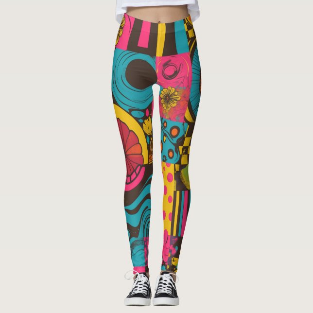 Groove Vågar 70s Psychedelic Line Mönster Leggings (Framsida)