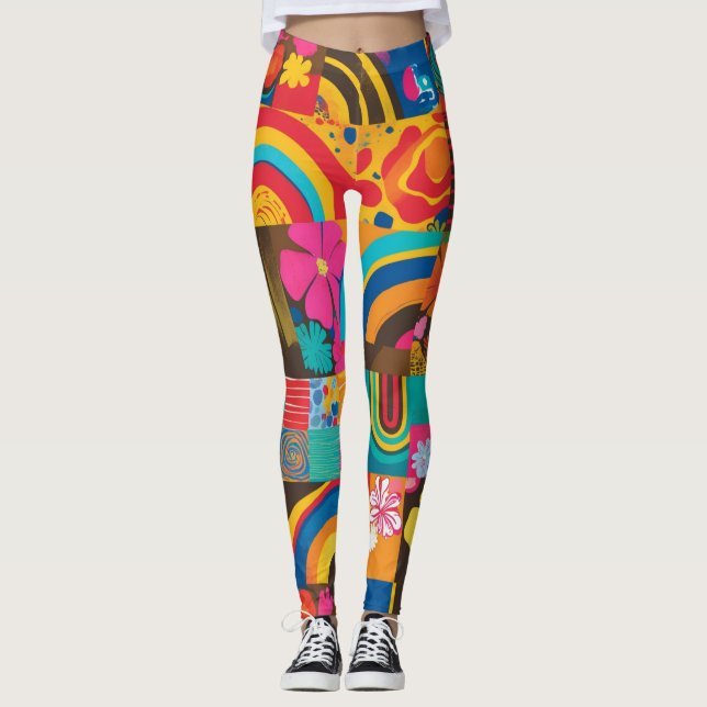 Groove Vågar 70s Psychedelic Line Mönster Leggings (Framsida)