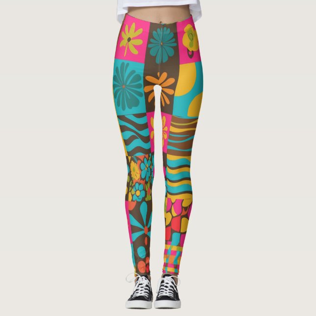 Groove Vågar 70s Psychedelic Line Mönster Leggings (Framsida)