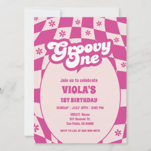 Groovo en första födelsedag rosa daisy födelsedag inbjudningar