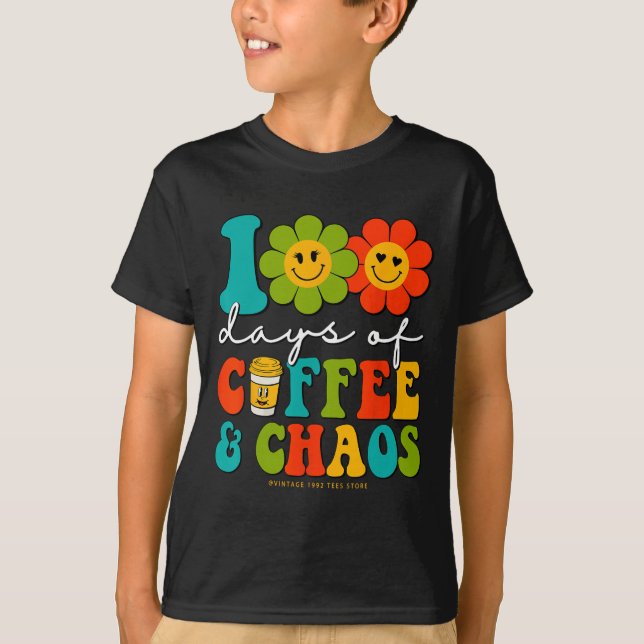 Groovy 100 dagar kaffe och chaoslärare 100 dagar t shirt (Framsida)