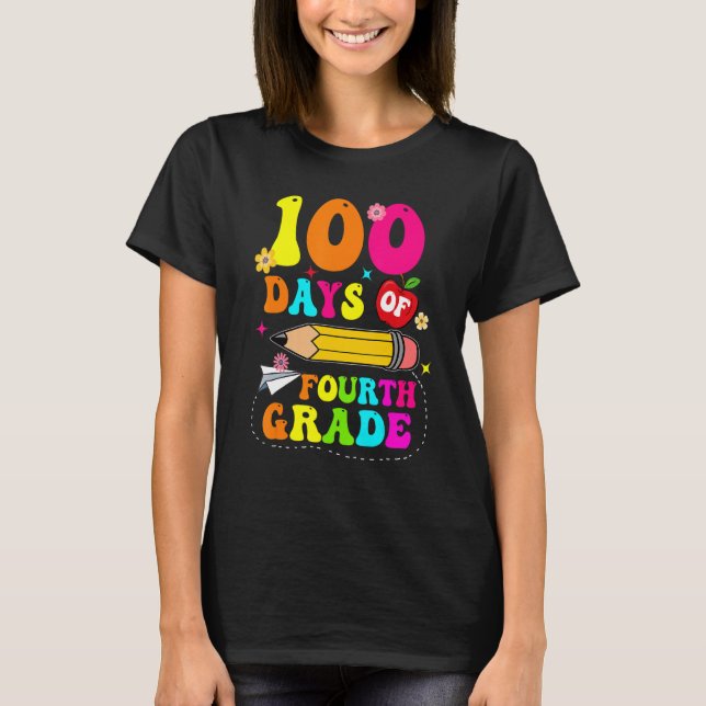 Groovy 100 Days Of Fourth Grade Kids Teacher 100th T Shirt (Framsida)