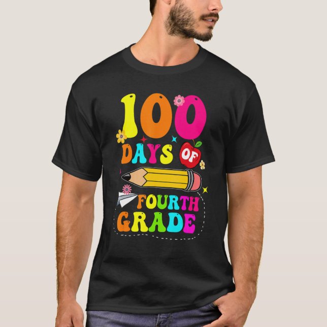 Groovy 100 Days Of Fourth Grade Kids Teacher 100th T Shirt (Framsida)