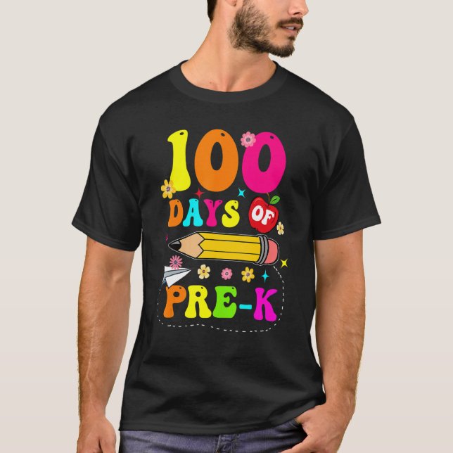 Groovy 100 Days Of Pre-K Kids Teacher 100th Day T Shirt (Framsida)
