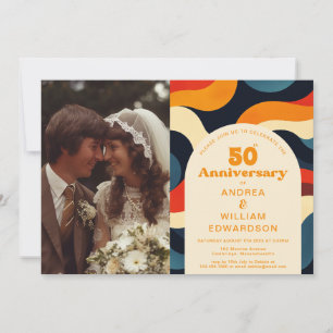 Groovy 1970-talet 50:e Bröllop-årsdagen Foto Inbjudningar