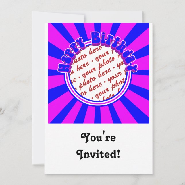 Groovy 1970's Retro Birthday Photo Ram Inbjudningar (Framsida)