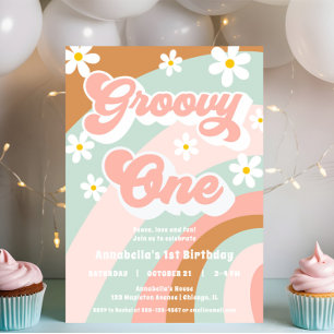 Groovy 1:a födelsedag, boho-flicka inbjudningar
