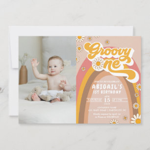 Groovy 1:a födelsedag Fotoinbjudan Inbjudningar