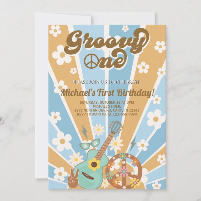 Groovy 1:a födelsedagsinbjudan. inbjudningar (Framsida)