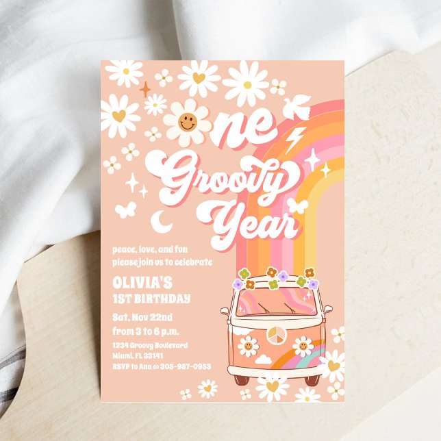 Groovy 1st Birthday Invitation Inbjudningar (Skapare uppladdad)