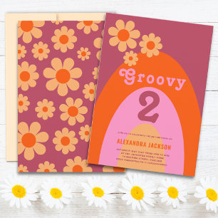 Groovy 2 valv retro blommig 2-års födelsedagsfest inbjudningar